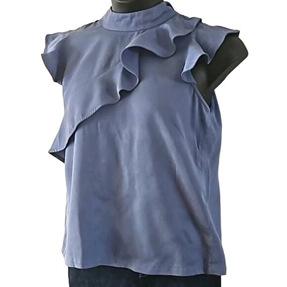 NWOT Chelsea & Theodore Blue Sleeveless Ruffle Front Blouse Women’s Size Large - Picture 3 of 6